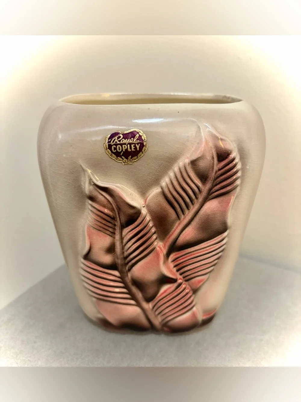 Royal Copley Mid Century Modern Pink Leaf Planter Vase Art Pottery 6 USA Vintage